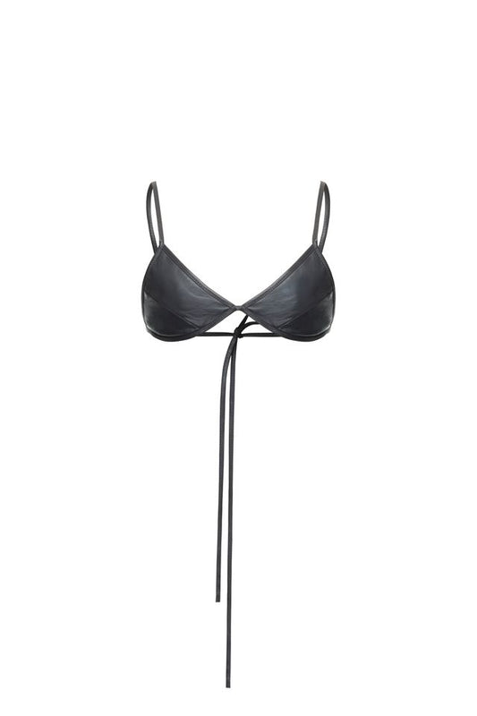 Black leather bra