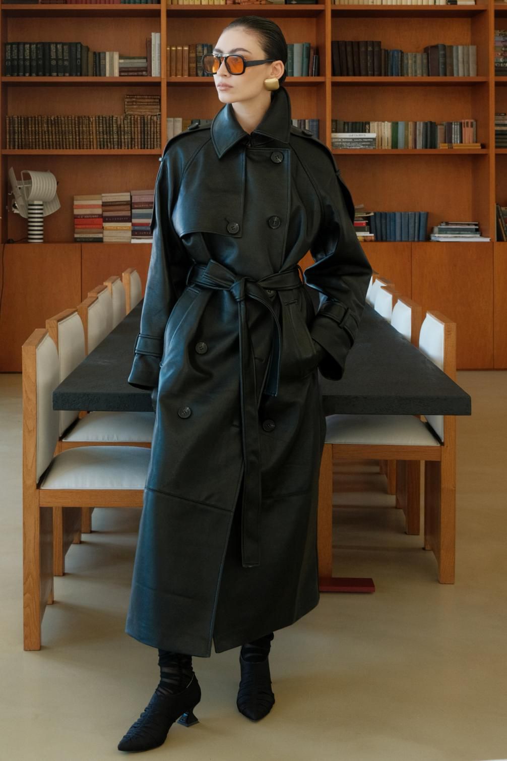 Black leather trench