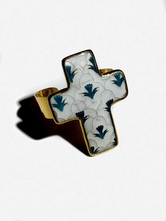 White Cross Shaped Bracelet W/ Green Paintings