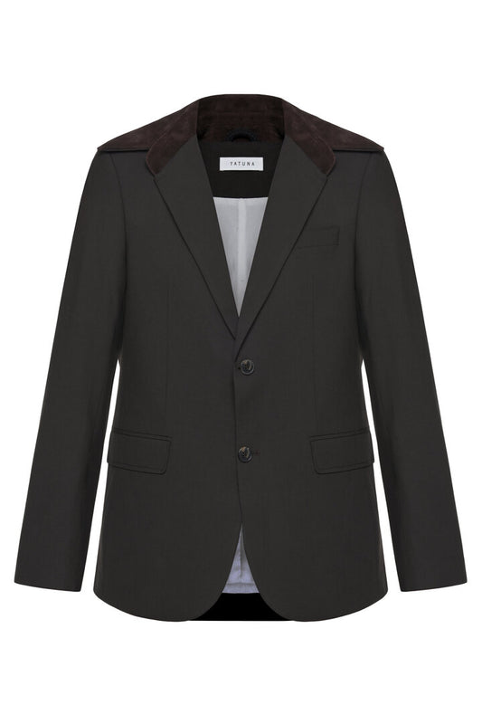 jacket with suede collar