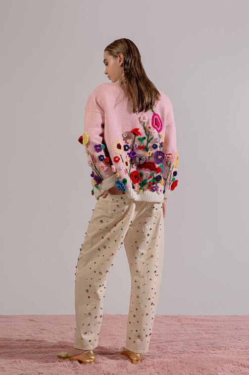 Pink Flower Embroidery Jacket