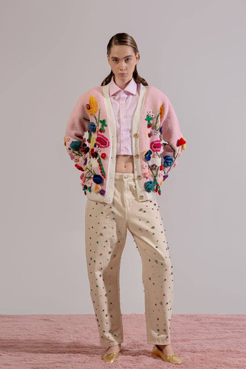 Pink Flower Embroidery Jacket