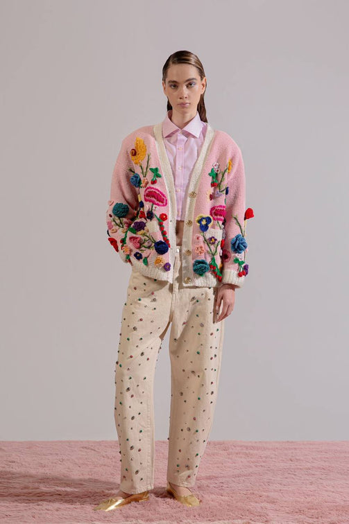 Pink Flower Embroidery Jacket