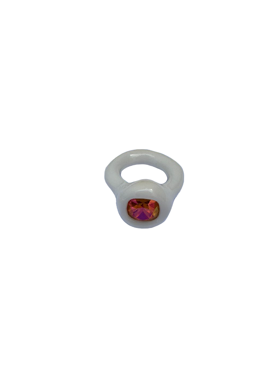 White Ring With Orange Stone