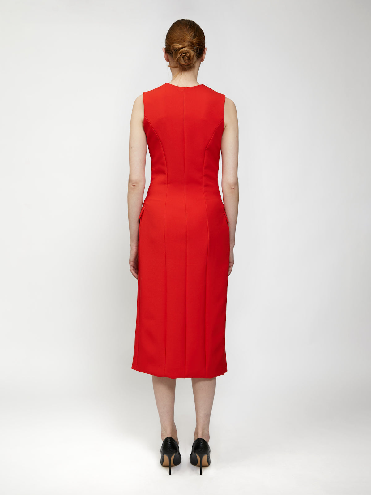 Red dress with golden buttons