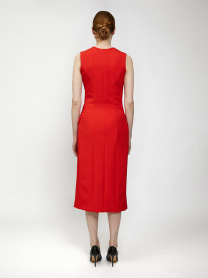 Red dress with golden buttons