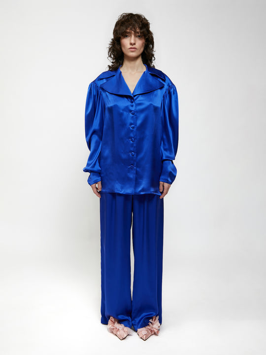 BLUE SILK PANTS