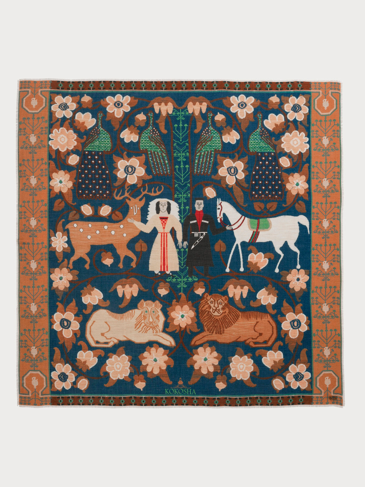 Kokosha shawl scarf ,,Georgian wedding'' in blue