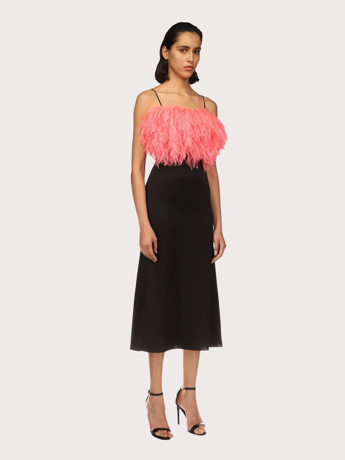 Satin Dress with Pink Feathers