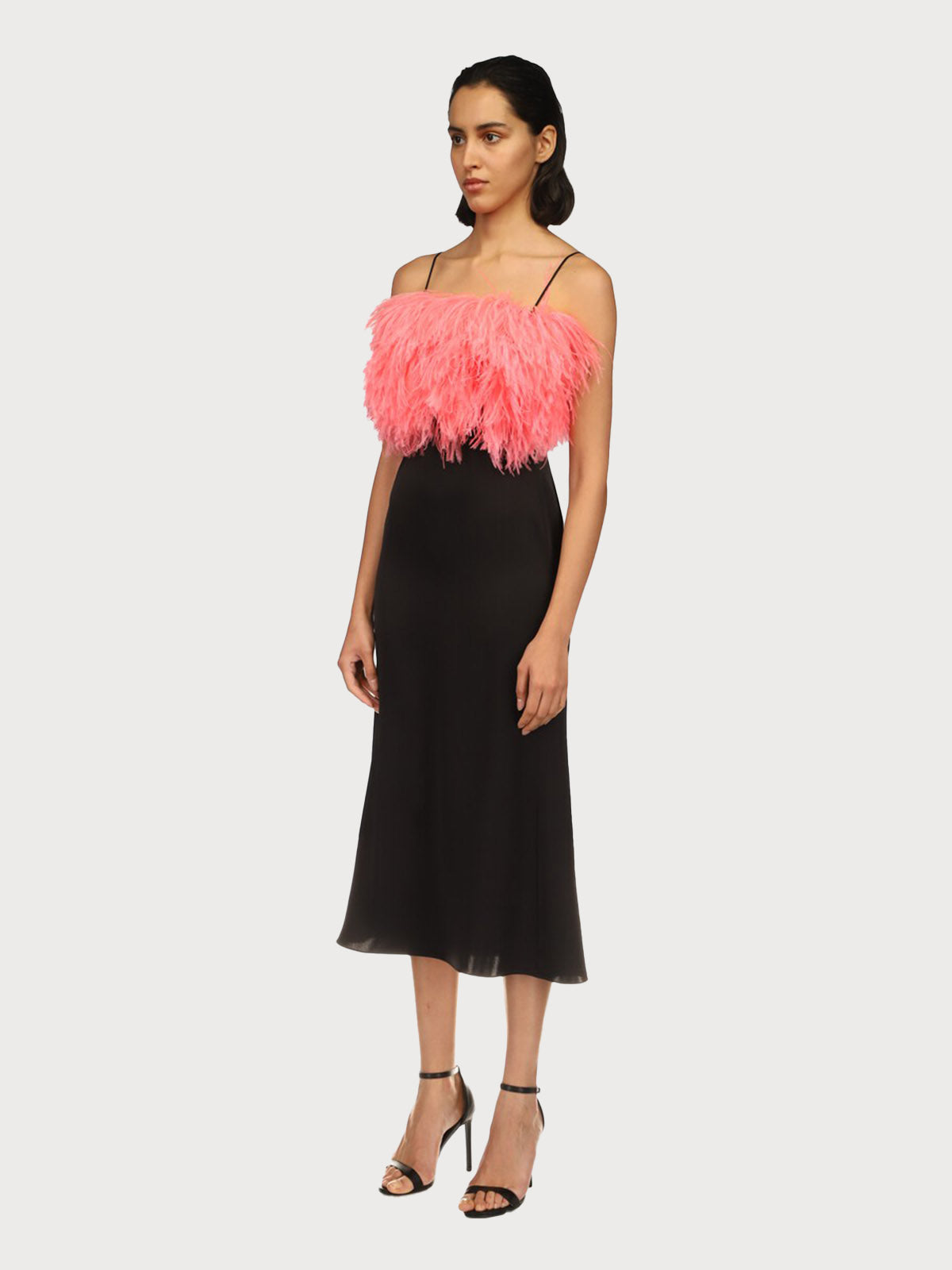 Satin Dress with Pink Feathers