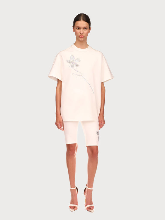 White T-Shirt With Crystal Details