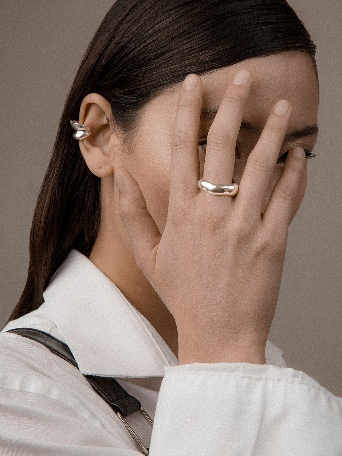 Silver folded ear cuff